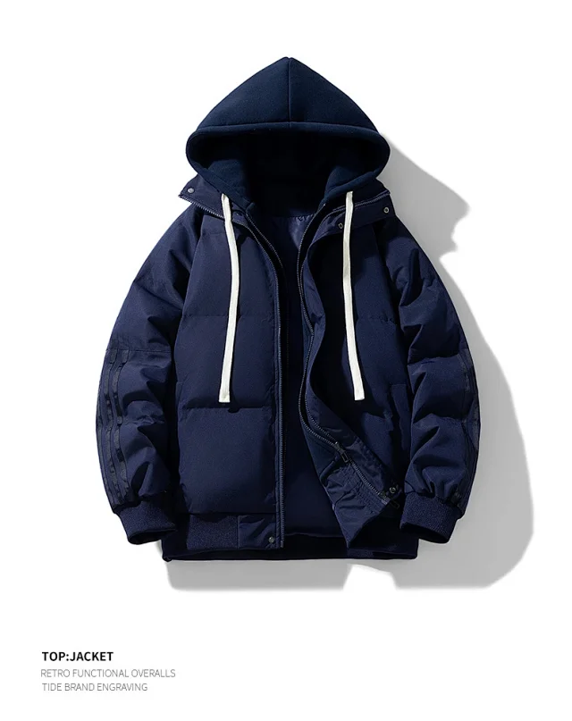 Unisex Loose Winter Hooded Puffer (Faux 2-in-1) Detail