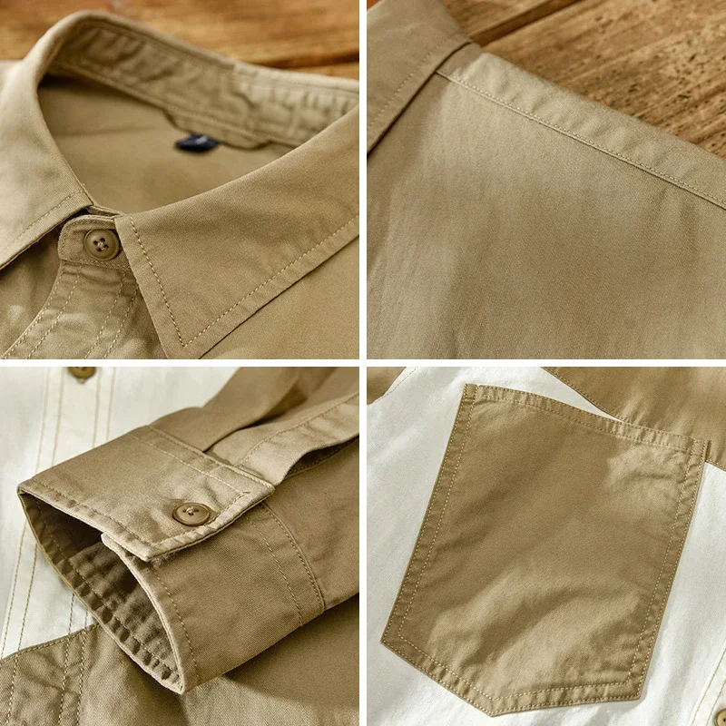 Japanese Men's 2025 Early Fall New Patchwork Long-sleeve Shirt