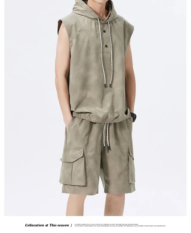 Men's Summer Sportswear Set with Vest & Shorts Detail