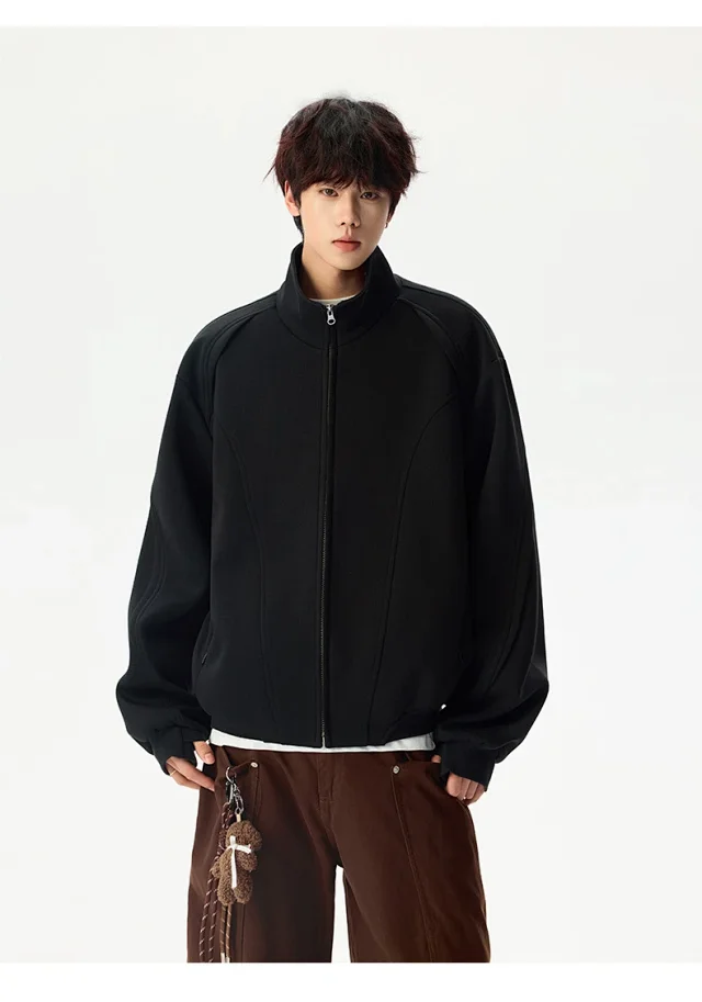 Men's Solid Color Stand Collar Cardigan Hoodie Detail