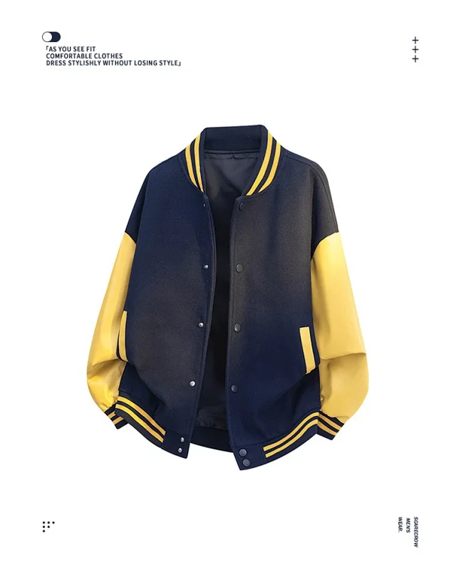 Men's Retro PU - Leather Baseball Jacket Detail