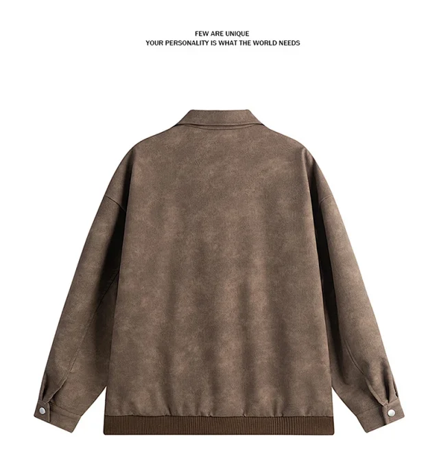 2025 Spring New American High Street Collar Tie - Dye PU Leather Jacket for Men Detail