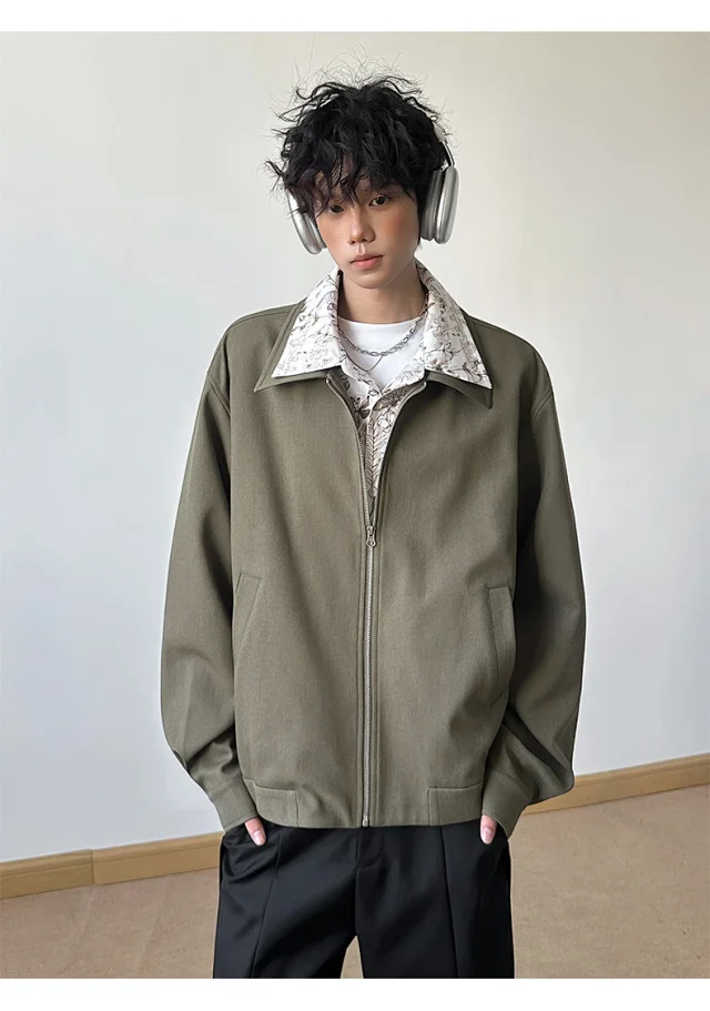 Vintage Floral Collar Bomber Jacket for Men Detail