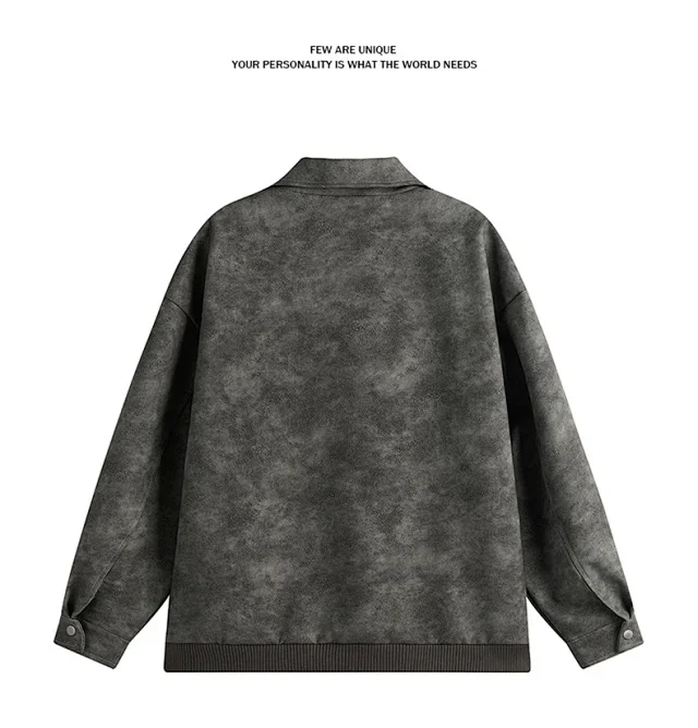 2025 Spring New American High Street Collar Tie - Dye PU Leather Jacket for Men Detail