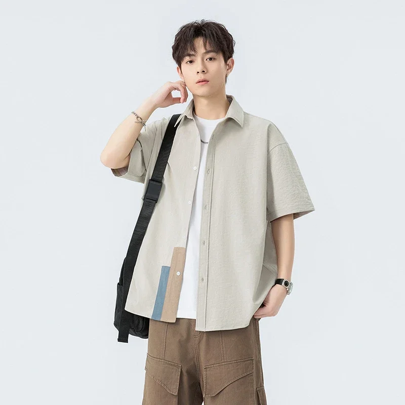 Summer Men's Short Sleeve Shirt: Trendy & Retro