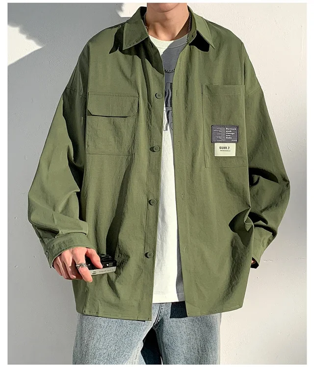 2025 Autumn Hong Kong Style Men's Workwear Shirt Detail