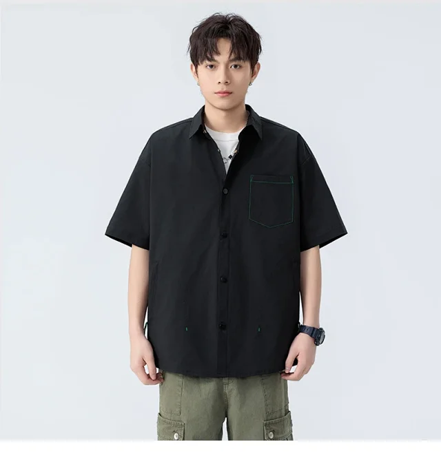 Men's Summer Short-sleeve Hong Kong-style Shirt Detail