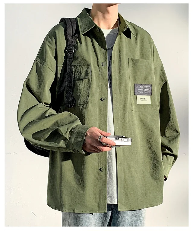 2025 Autumn Hong Kong Style Men's Workwear Shirt Detail
