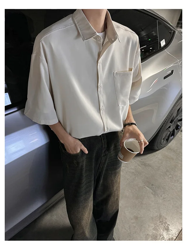 New Solid Ice Silk Shirt Coat Detail