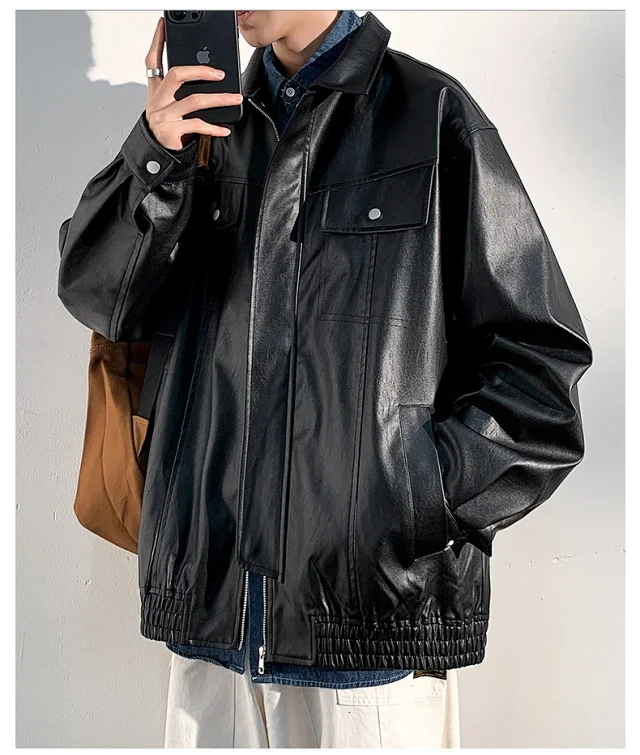 2025 Fall PU Leather Jacket for Men Detail