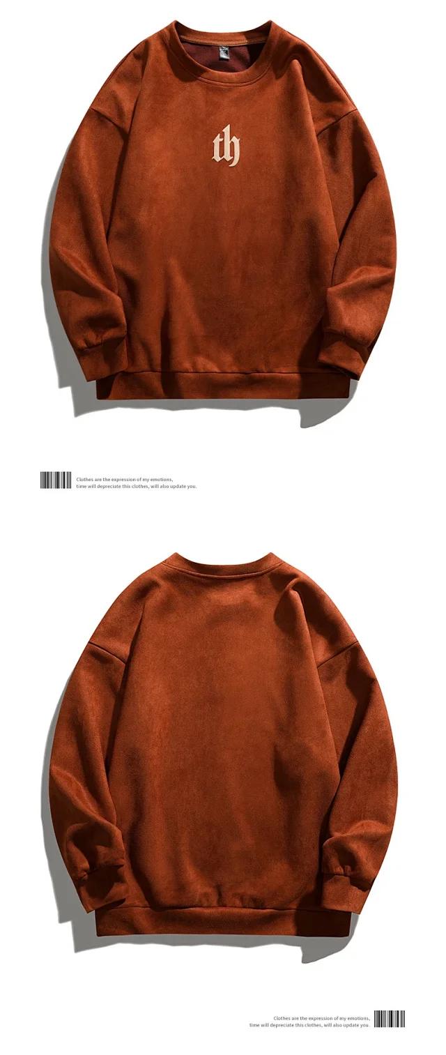 2025 Men's New Round - Neck Suede Pullover Detail