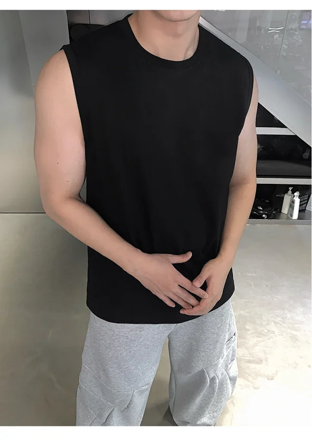 Hong Kong Style Men's Cotton White Tank Top Detail