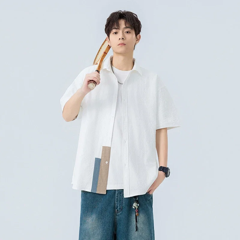 Summer Men's Short Sleeve Shirt: Trendy & Retro