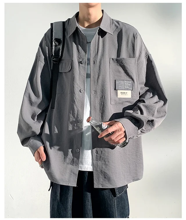 2025 Autumn Hong Kong Style Men's Workwear Shirt Detail