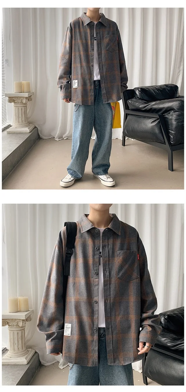 Men's Long Sleeve Plaid Shirt Detail