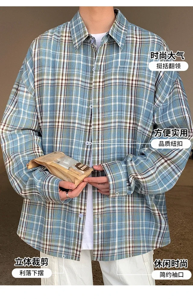 Unisex Retro Plaid Shirt Jacket Detail