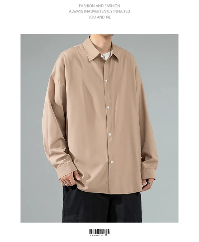 Men's 2025 Autumn Solid Long-sleeve Shirt Detail