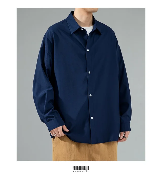Men's 2025 Autumn Solid Long-sleeve Shirt Detail