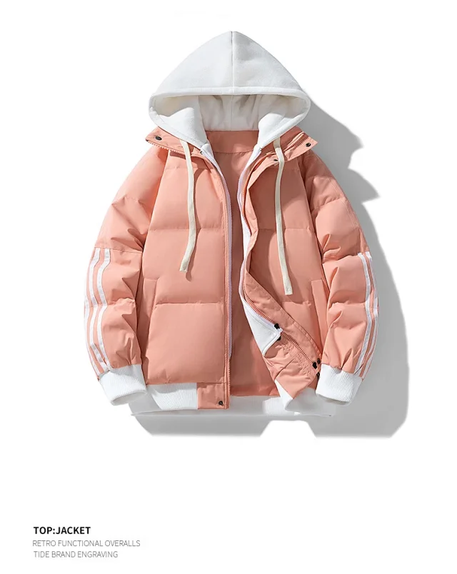 Unisex Loose Winter Hooded Puffer (Faux 2-in-1) Detail