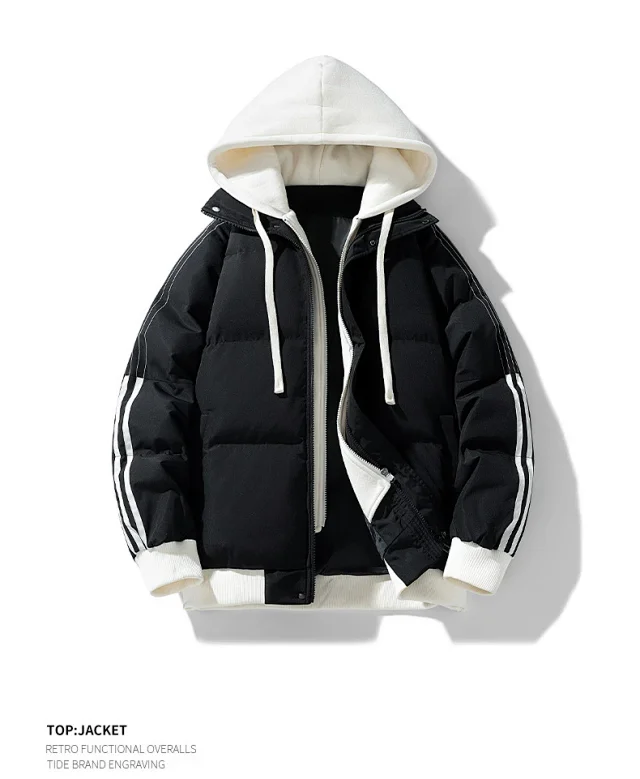 Unisex Loose Winter Hooded Puffer (Faux 2-in-1) Detail