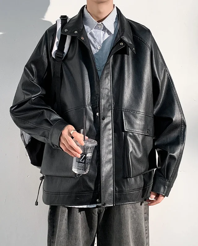 2025 Fall PU Leather Jacket for Men Detail