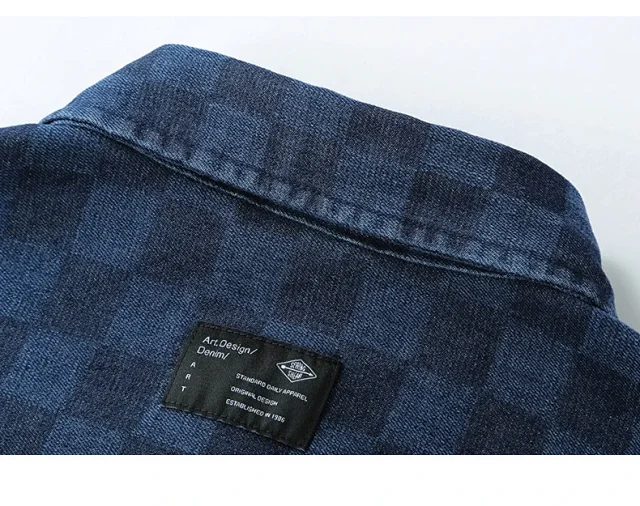 Japanese Retro Spring/Fall American Color-Woven Denim Shirt Detail