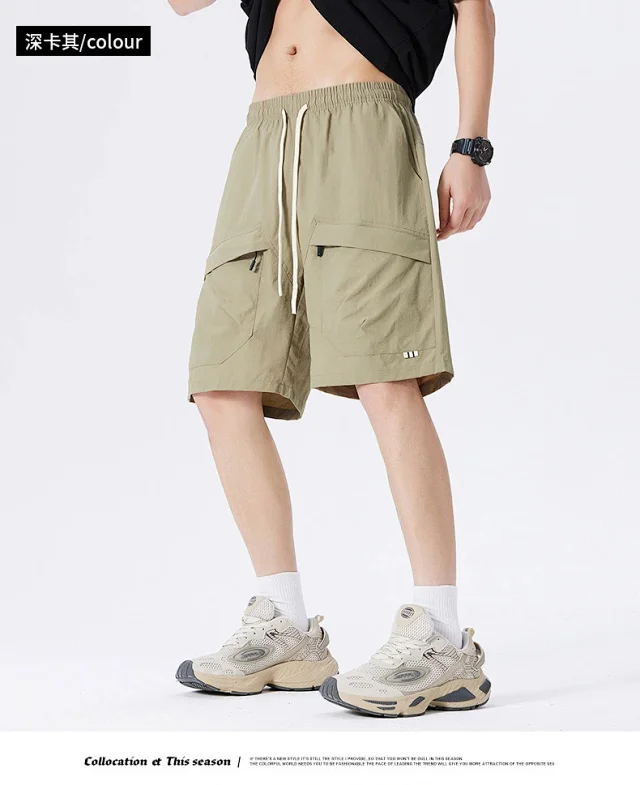2025 Summer American Parachute Shorts for Men in Loose Straight Style with Multiple Pockets Detail