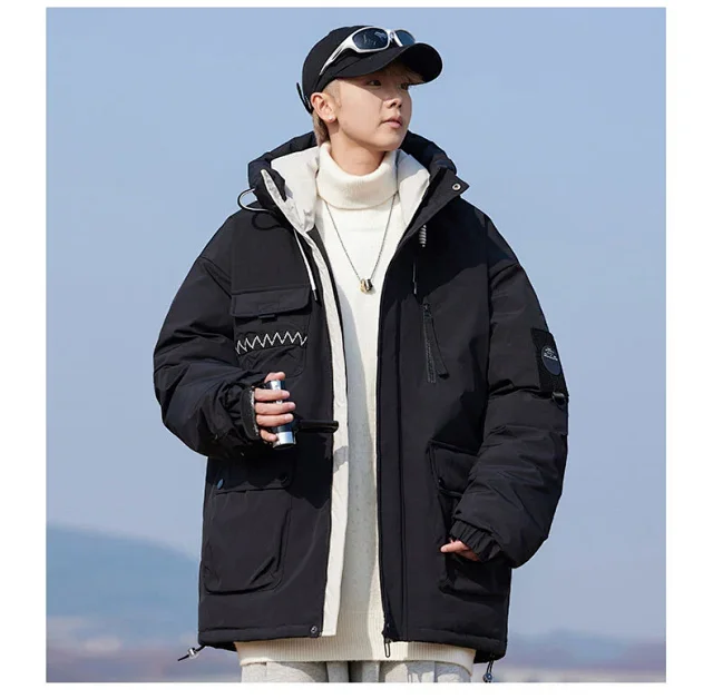 New National Standard 90 White Duck Down Couple Hooded Down Jacket Detail