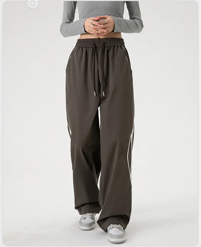 American Stripe Wide-Leg Sport Pants 2025 Summer Detail