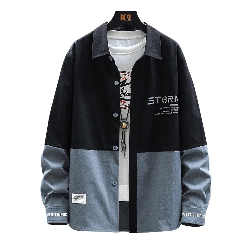 2025 Spring/Fall Men's Long-sleeve Hong Kong-style Color-blocked Shirt & Trendy Korean-style Handsome Jacket