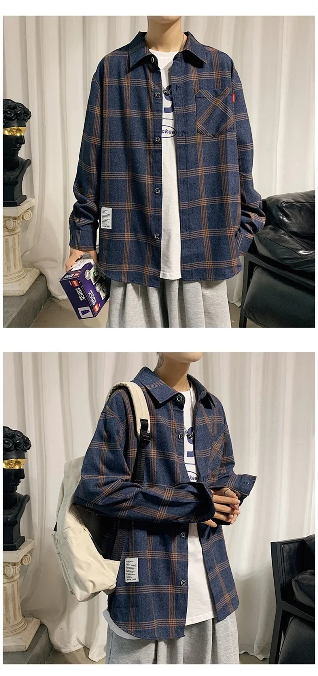 Men's Long Sleeve Plaid Shirt Detail