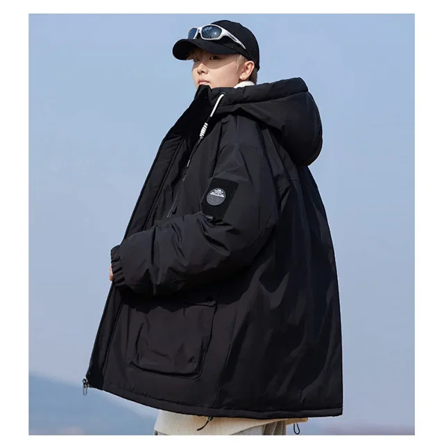 New National Standard 90 White Duck Down Couple Hooded Down Jacket Detail