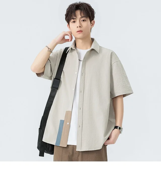 Summer Men's Short Sleeve Shirt: Trendy & Retro Detail