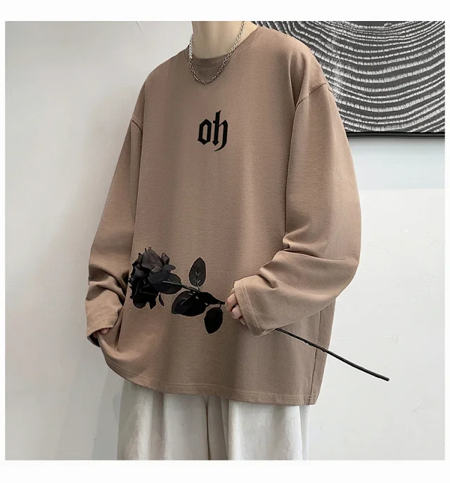 Autumn New Hong Kong Style Cotton T-shirt Detail