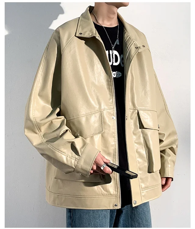 2025 Fall PU Leather Jacket for Men Detail