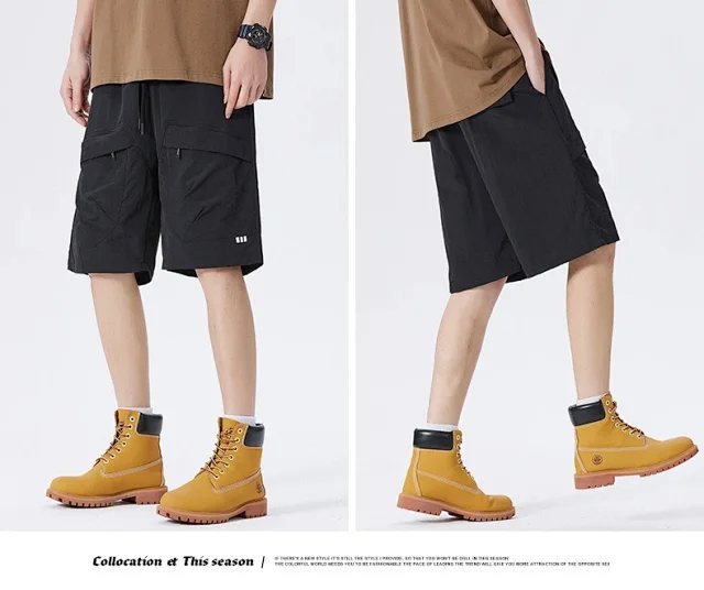 2025 Summer American Parachute Shorts for Men in Loose Straight Style with Multiple Pockets Detail