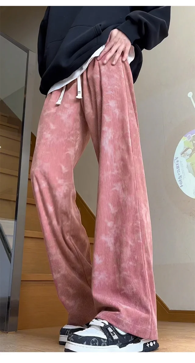 Pink Autumn Retro Wide-Leg Trousers Detail