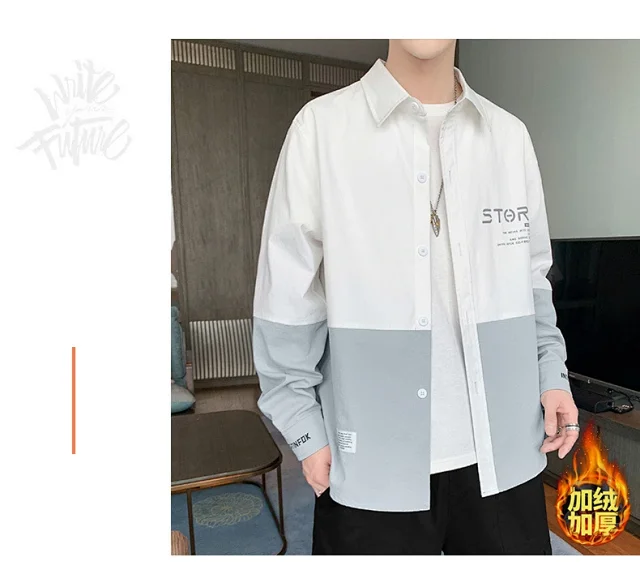 2025 Spring/Fall Men's Long-sleeve Hong Kong-style Color-blocked Shirt & Trendy Korean-style Handsome Jacket Detail
