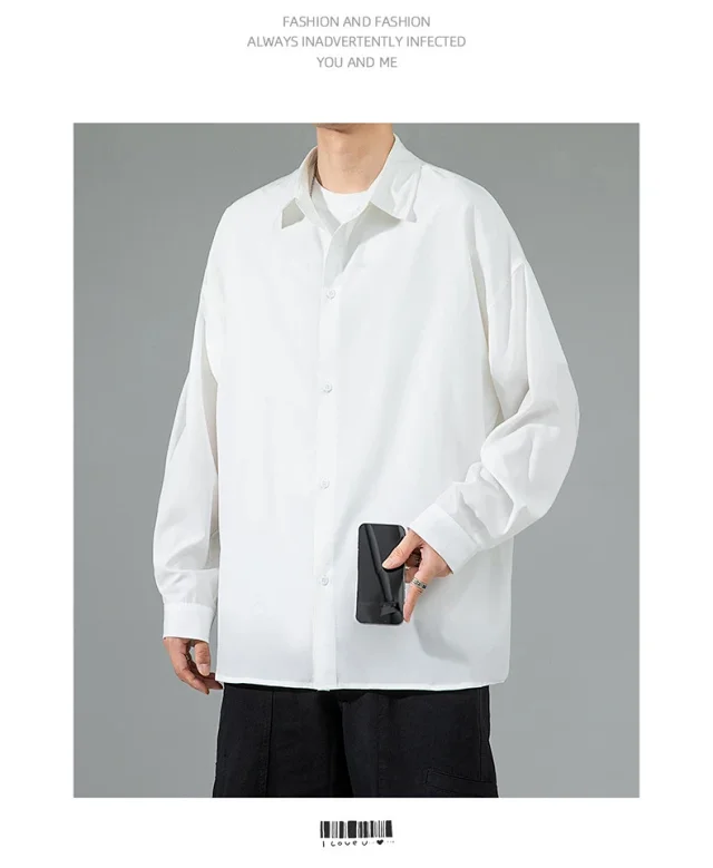 Men's 2025 Autumn Solid Long-sleeve Shirt Detail