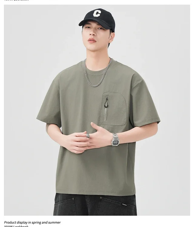 Japanese Workwear Men's T - Shirt 2025 Summer Detail