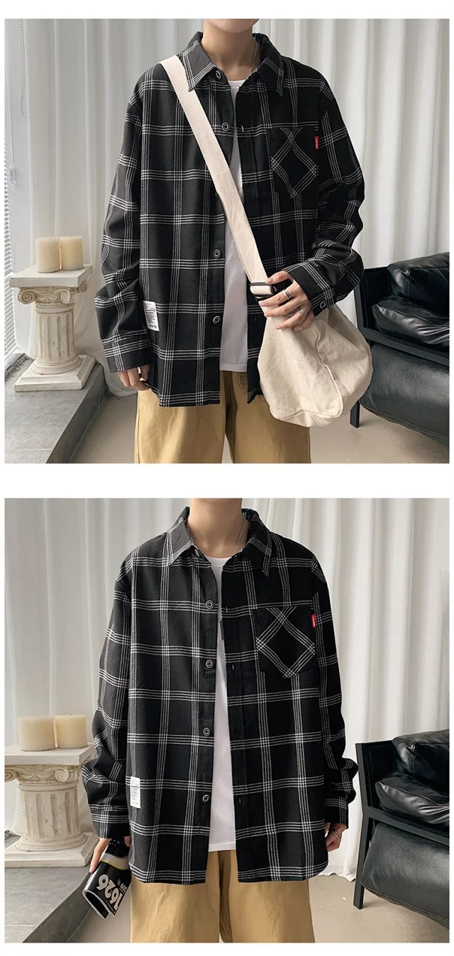 Men's Long Sleeve Plaid Shirt Detail