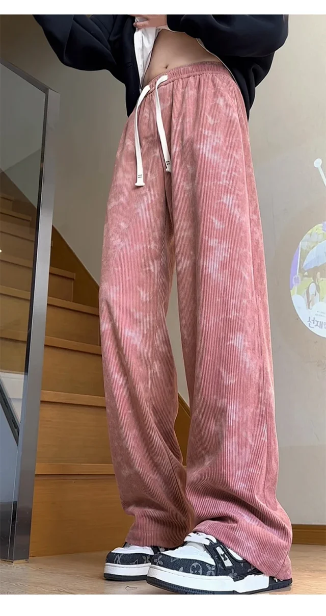Pink Autumn Retro Wide-Leg Trousers Detail