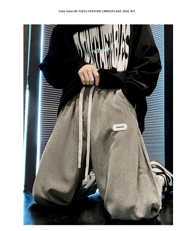 Autumn Mens Retro Loose Tapered Pants Detail