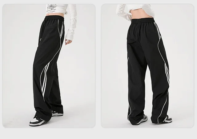American Stripe Wide-Leg Sport Pants 2025 Summer Detail