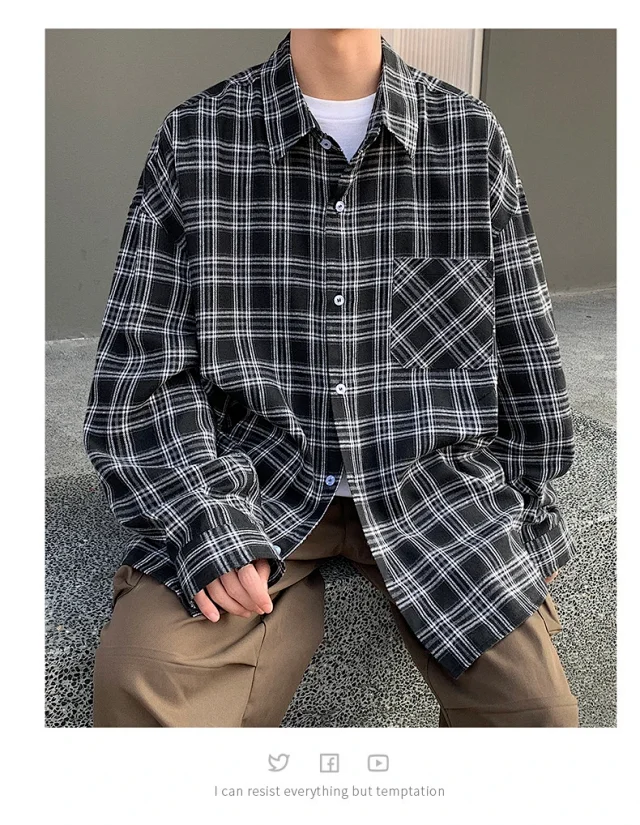 Unisex Retro Plaid Shirt Jacket Detail