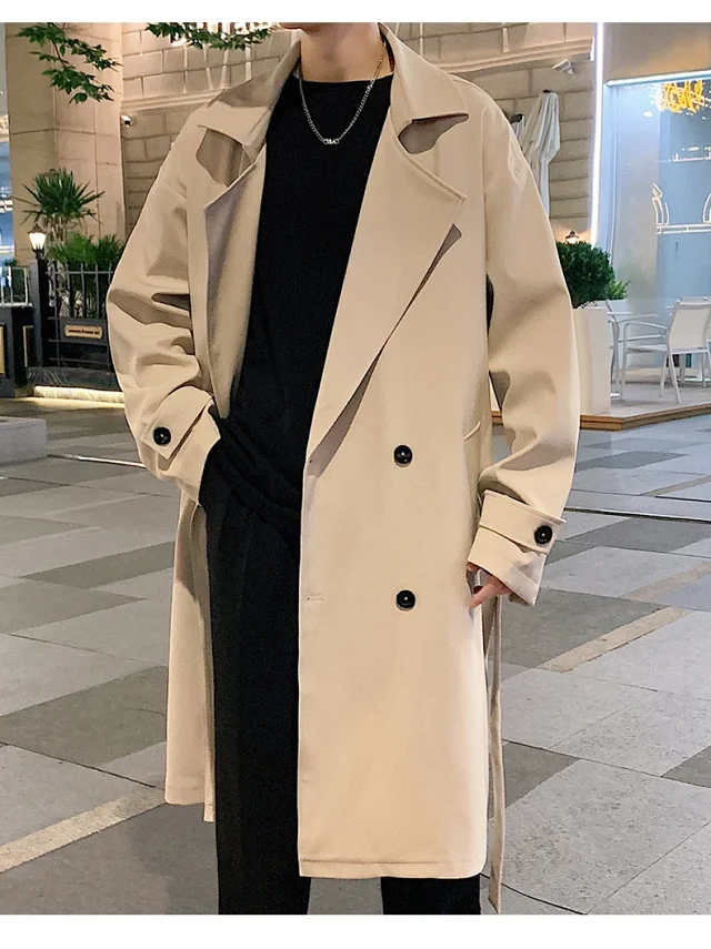 Men's Trench Coat - Long, Korean Style Detail