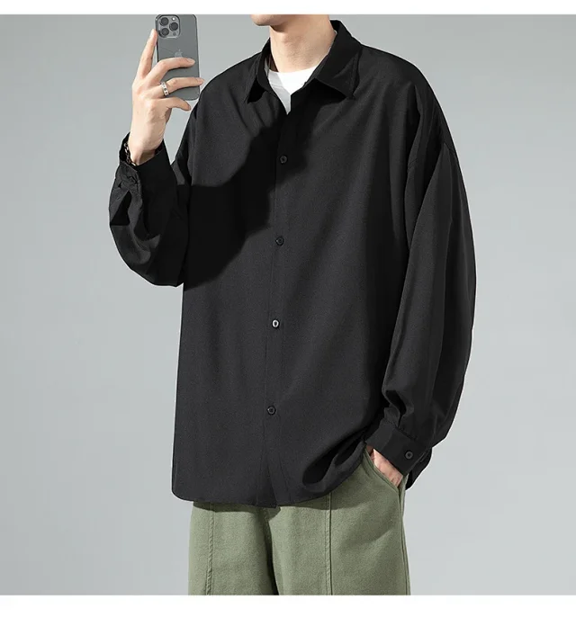 Men's 2025 Autumn Solid Long-sleeve Shirt Detail