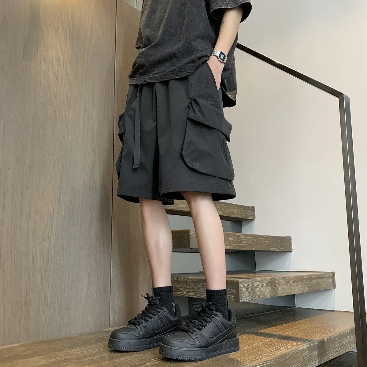 Japanese Streetwear Utility Shorts for Men