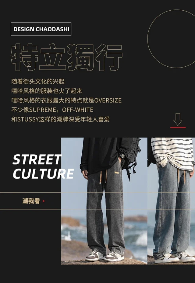Men's Loose Straight Soft Denim Jeans Detail