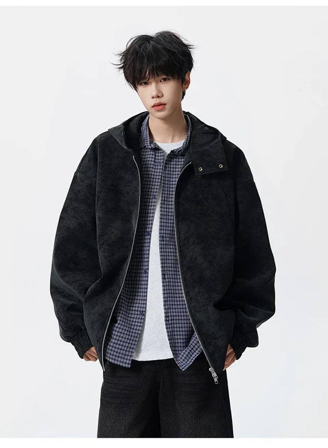 Retro HK Style Men's PU Leather Jacket Detail